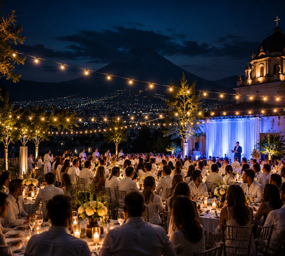 Noche de Blanco: asistentes vestidos de blanco durante la cena de gala