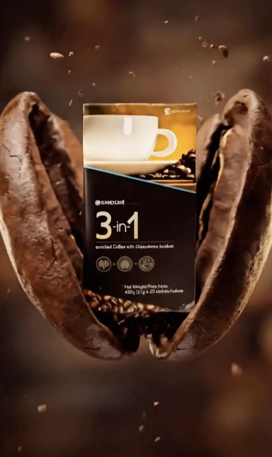 Empaque real del café 3 en 1 incluido con la entrada